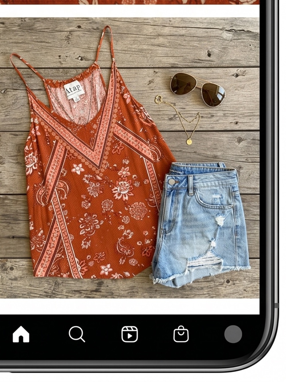 Rust Floral Bandana Cami with Adjustable Straps
